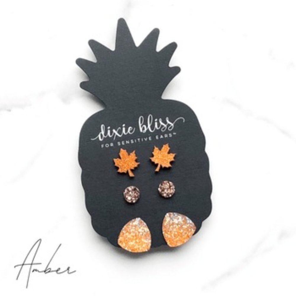 SALE!!!  NWT!! Fall Earring Trio: Maple Leaf, Rose Gold Druzy & Iridescent Druzy